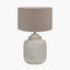 Raj Stone Grey Hammered Metal Urn Shaped Lamp Base with Edward 40cm Natural Linen Cylinder Lampshade