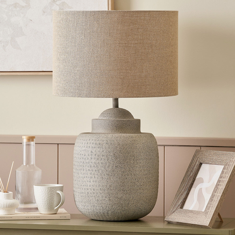 Raj Stone Grey Hammered Metal Urn Shaped Lamp Base