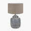 Raj Charcoal Grey Hammered Metal Urn Shaped Lamp Base with Edward 40cm Natural Linen Cylinder Lampshade