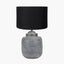 Raj Charcoal Grey Hammered Metal Urn Shaped Lamp Base with Lino 40cm Black Self Lined Linen Cylinder Lampshade
