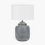 Raj Charcoal Grey Hammered Metal Urn Shaped Lamp Base with Lino 40cm White Self Lined Linen Cylinder Lampshade