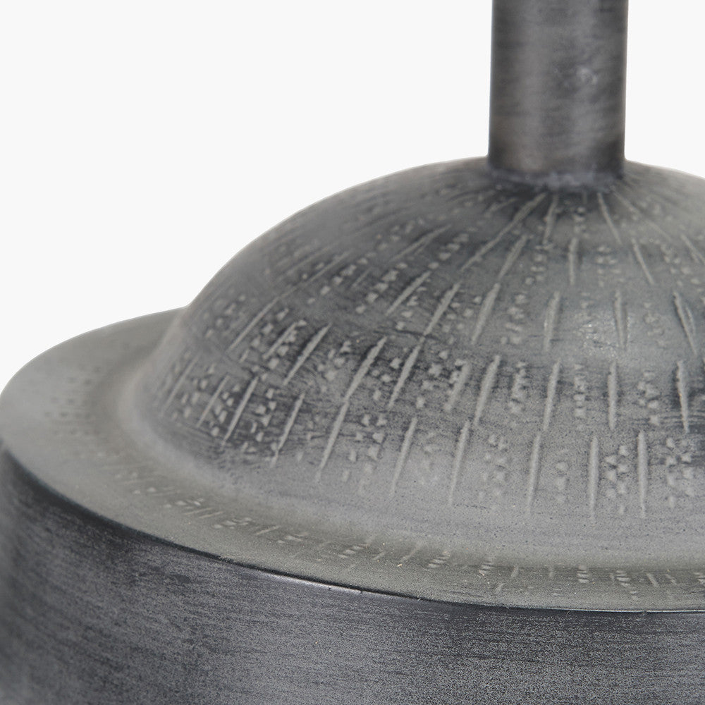 Raj Charcoal Grey Hammered Metal Urn Shaped Lamp Base with Lino 40cm White Self Lined Linen Cylinder Lampshade