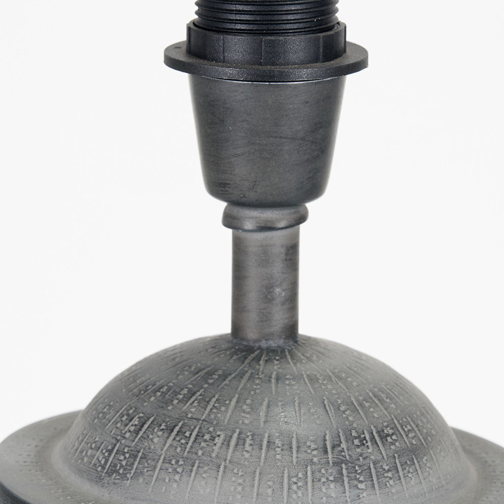 Raj Charcoal Grey Hammered Metal Urn Shaped Lamp Base with Lino 40cm White Self Lined Linen Cylinder Lampshade