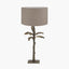 Bali Verdi Gris Metal Palm Tree Table Lamp Base with Edward 40cm Natural Linen Cylinder Lampshade