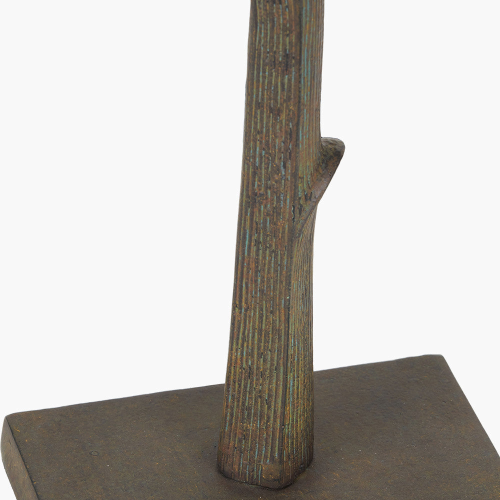 Bali Verdi Gris Metal Palm Tree Table Lamp Base with Edward 40cm Natural Linen Cylinder Lampshade