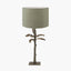 Bali Verdi Gris Metal Palm Tree Table Lamp Base with Edward 40cm Pistachio Green Linen Cylinder Lampshade