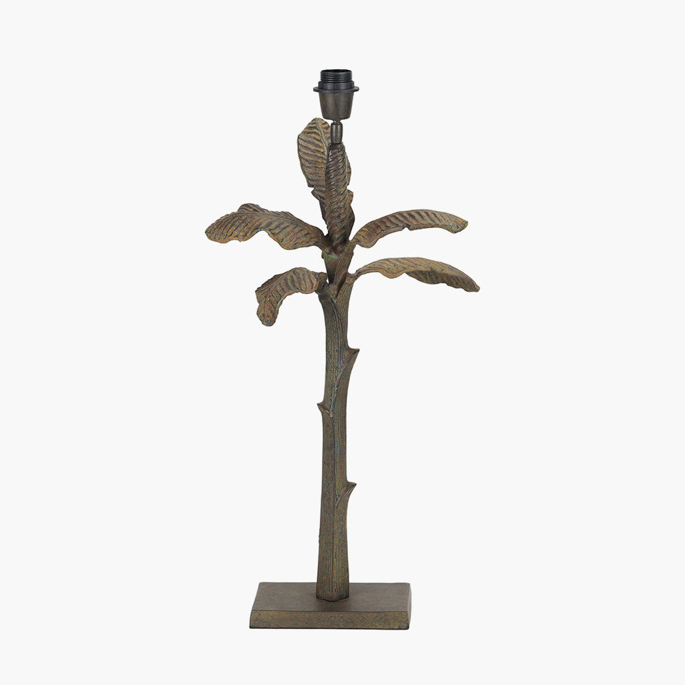 Bali Verdi Gris Metal Palm Tree Table Lamp Base with Edward 40cm Pistachio Green Linen Cylinder Lampshade