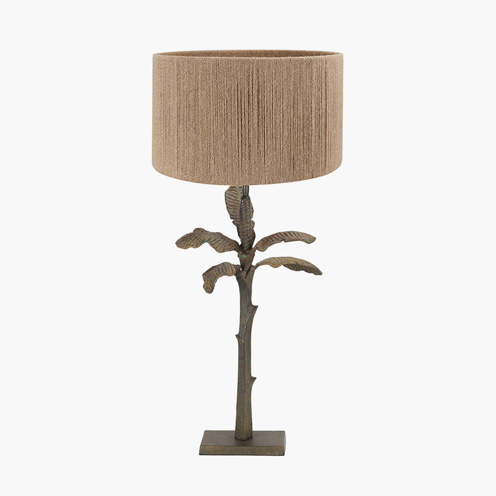 Bali Verdi Gris Metal Palm Tree Table Lamp Base with Issa Natural Rope 40cm Cylinder Lampshade