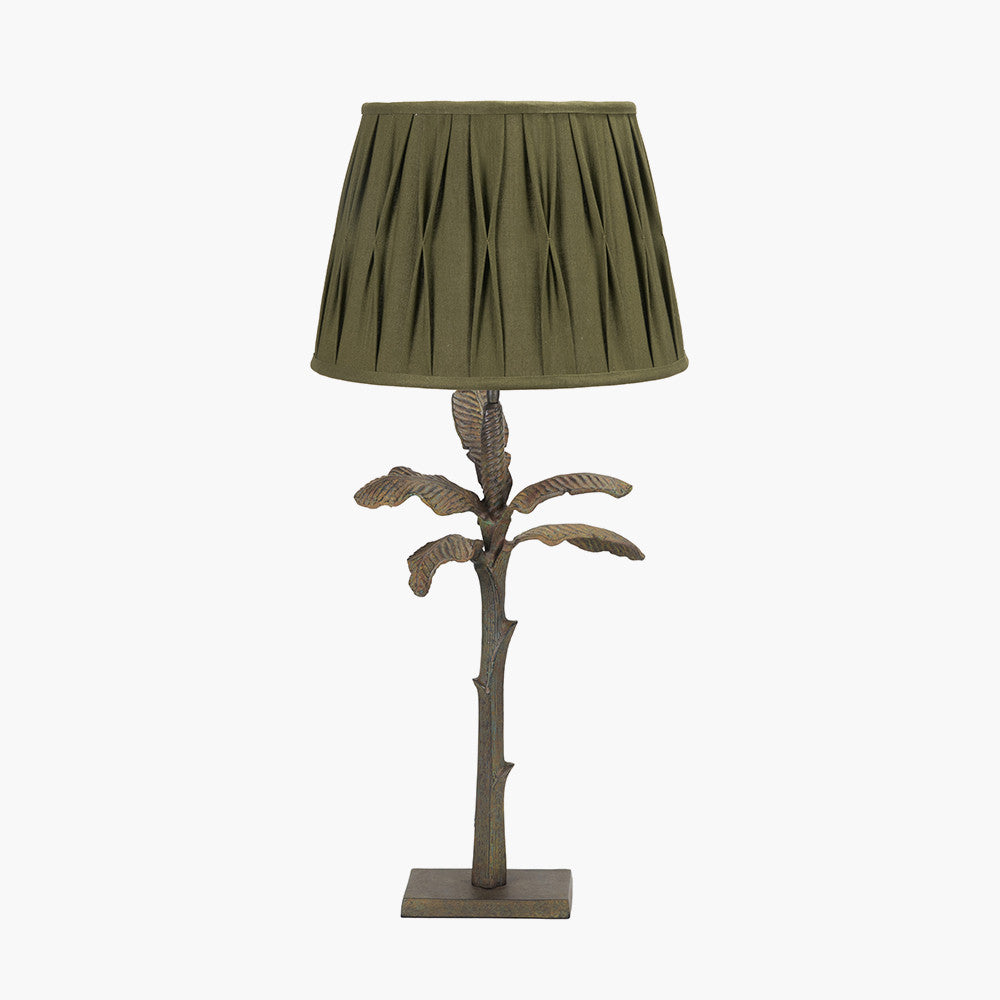 Bali Verdi Gris Metal Palm Tree Table Lamp Base with Odette 35cm Olive Green Cotton Slub Pinch Pleat Tapered Lampshade