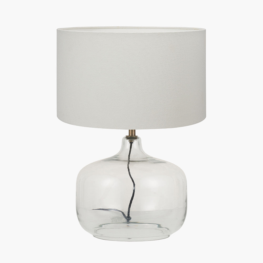Corby Clear Glass Table Lamp Base with Henry 40cm White Handloom Cylinder Lampshade