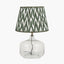 Corby Clear Glass Table Lamp Base with Kamilah 40cm Sage Chevron Pattered Mushroom Pleat Tapered Lampshade
