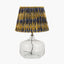 Corby Clear Glass Table Lamp Base  with Suri 40 cm Navy and Yellow Ikat Patterned Mushroom Pleat Tapered Lampshade