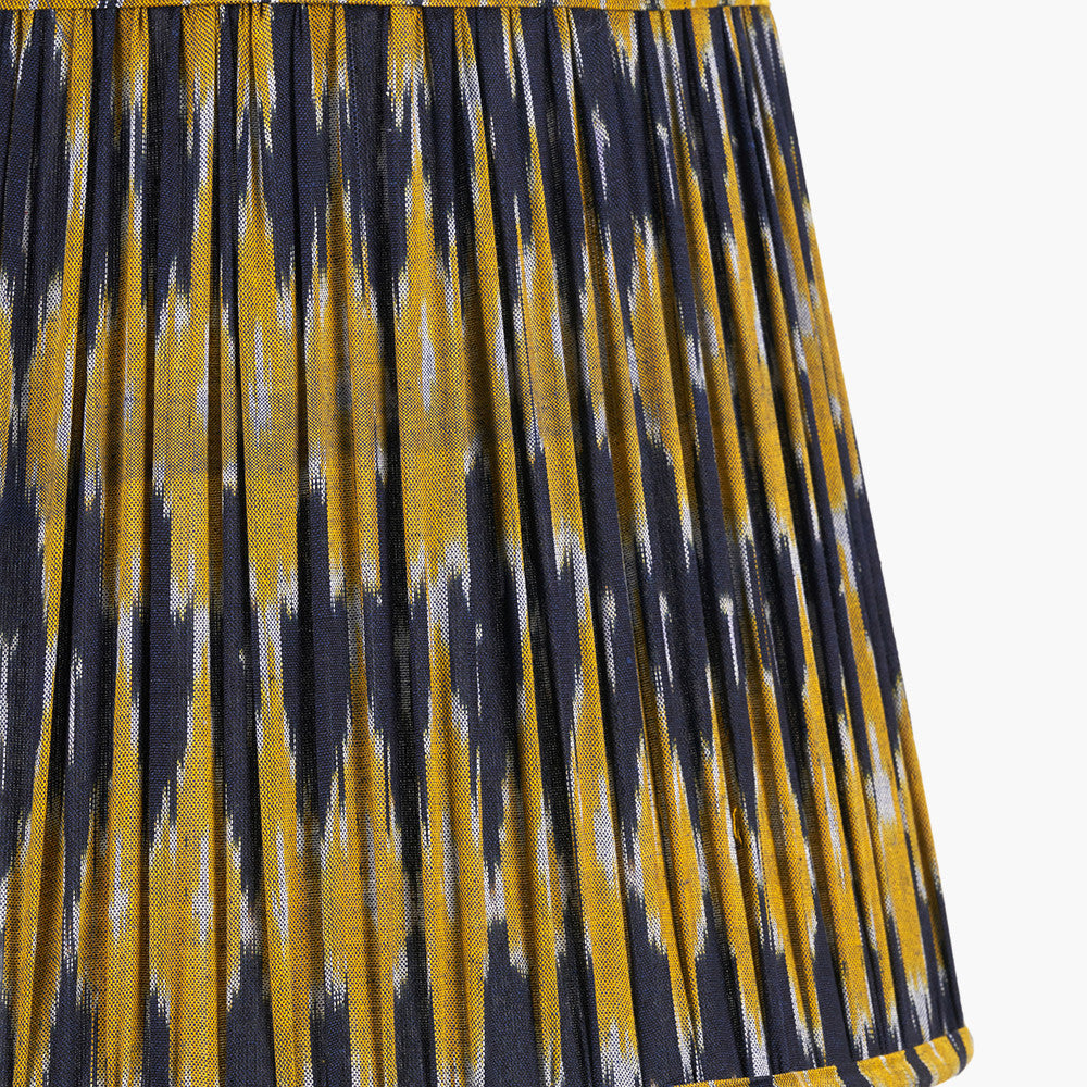 Corby Clear Glass Table Lamp Base  with Suri 40 cm Navy and Yellow Ikat Patterned Mushroom Pleat Tapered Lampshade