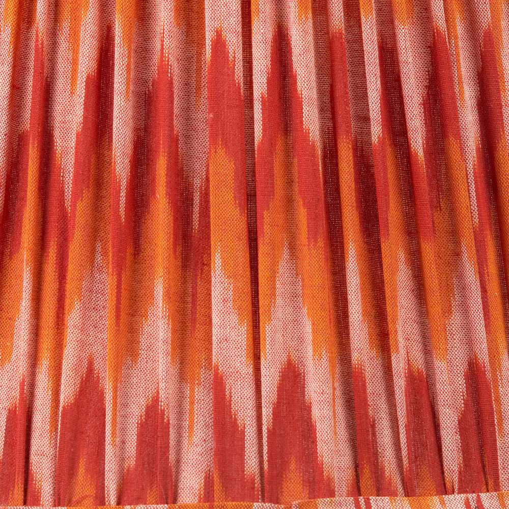 Corby Clear Glass Table Lamp Base with Suri 40 cm Pink and Orange Ikat Patterned Mushroom Pleat Tapered Lampshade