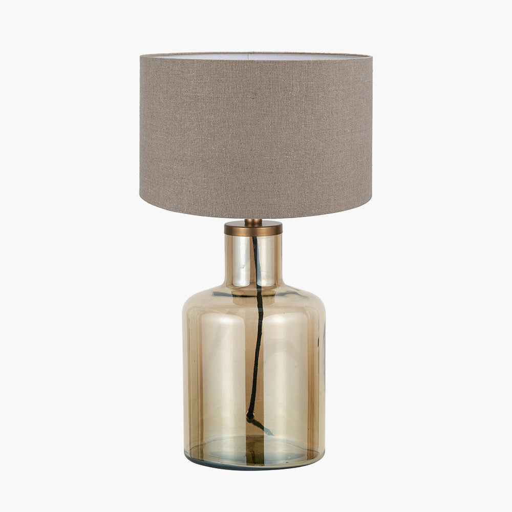 Palmo Smoke Lustre Glass Bottle Table Lamp Base with Edward 35cm Natural Linen Cylinder Lampshade
