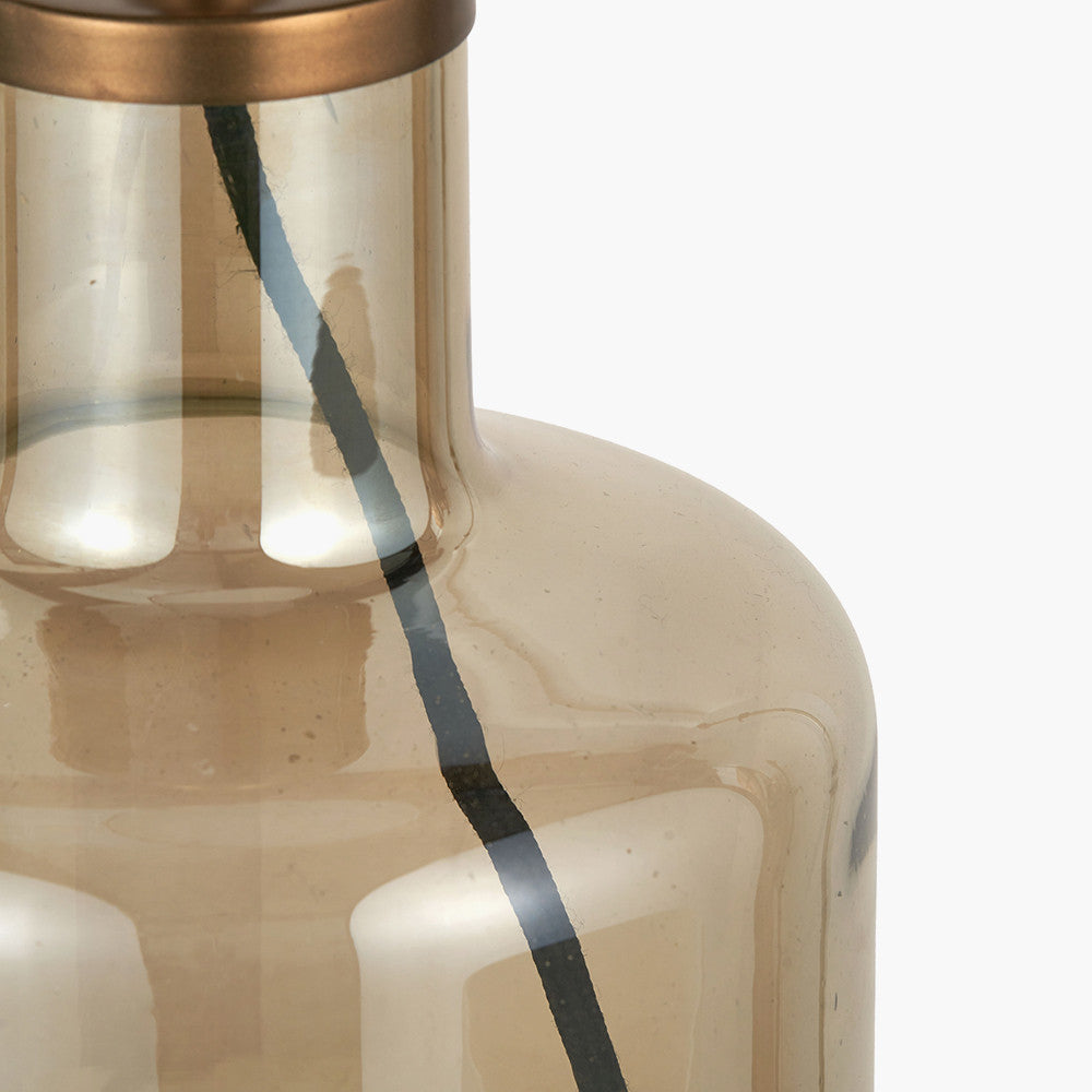 Palmo Smoke Lustre Glass Bottle Table Lamp Base with Edward 35cm Natural Linen Cylinder Lampshade