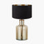 Palmo Smoke Lustre Glass Bottle Table Lamp Base with Stellan 35cm Black Slubbed Silk Mix Gold Lined Cylinder Lampshade