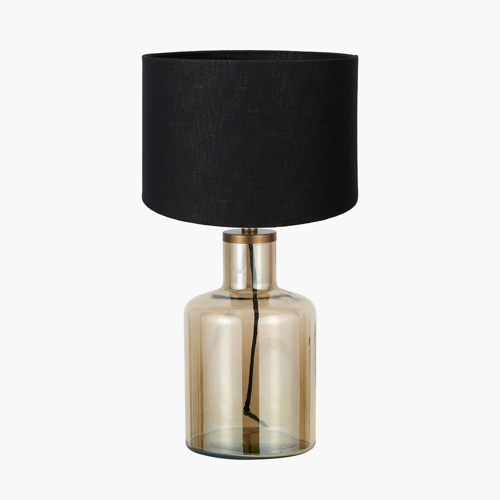 Palmo Smoke Lustre Glass Bottle Table Lamp Base with Lino 35cm Black Self Lined Linen Cylinder Lampshade