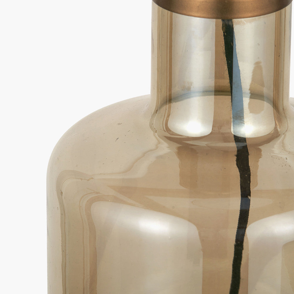 Palmo Smoke Lustre Glass Bottle Table Lamp Base with Lino 35cm Black Self Lined Linen Cylinder Lampshade