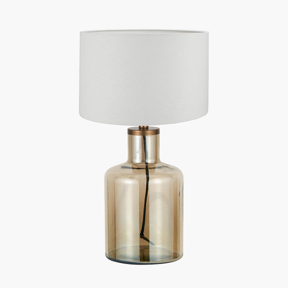 Palmo Smoke Lustre Glass Bottle Table Lamp Base with Lino 35cm White Self Lined Linen Cylinder Lampshade