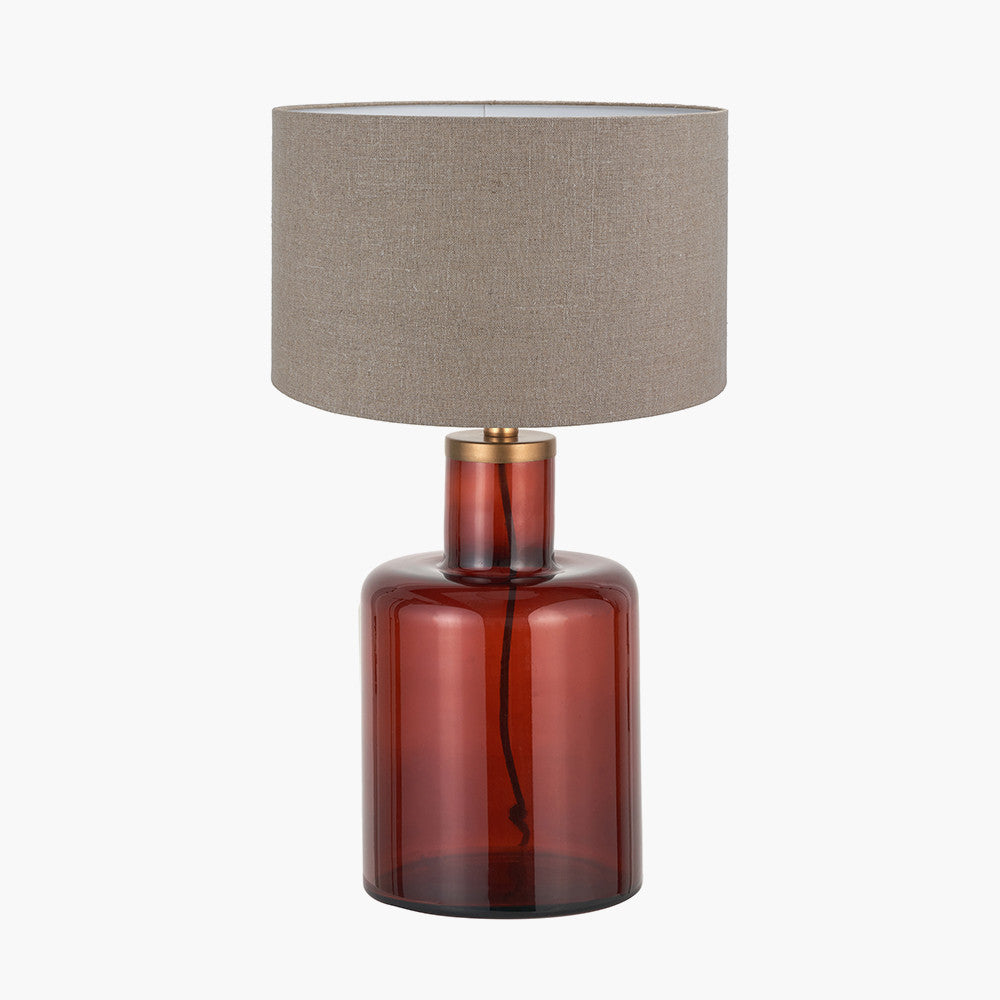 Palmo Amber Glass Bottle Table Lamp Base with Edward 35cm Natural Linen Cylinder Lampshade