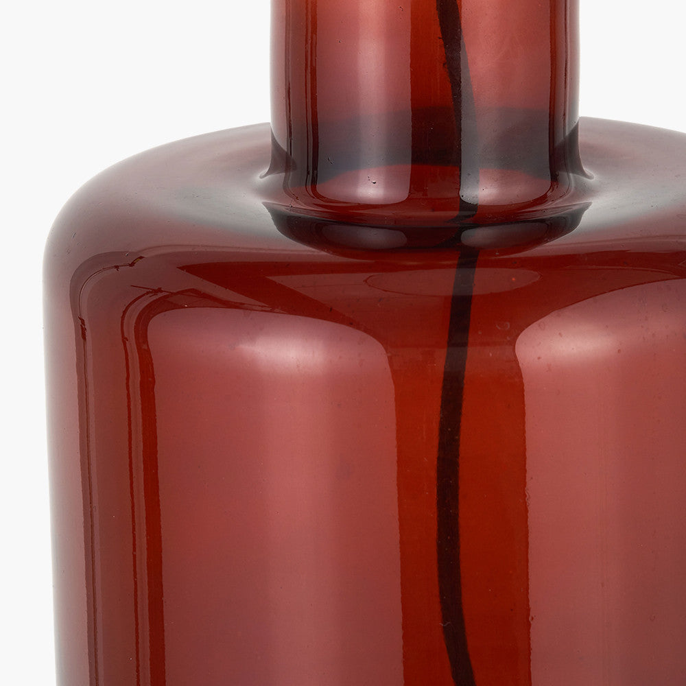 Palmo Amber Glass Bottle Table Lamp Base with Edward 35cm Natural Linen Cylinder Lampshade