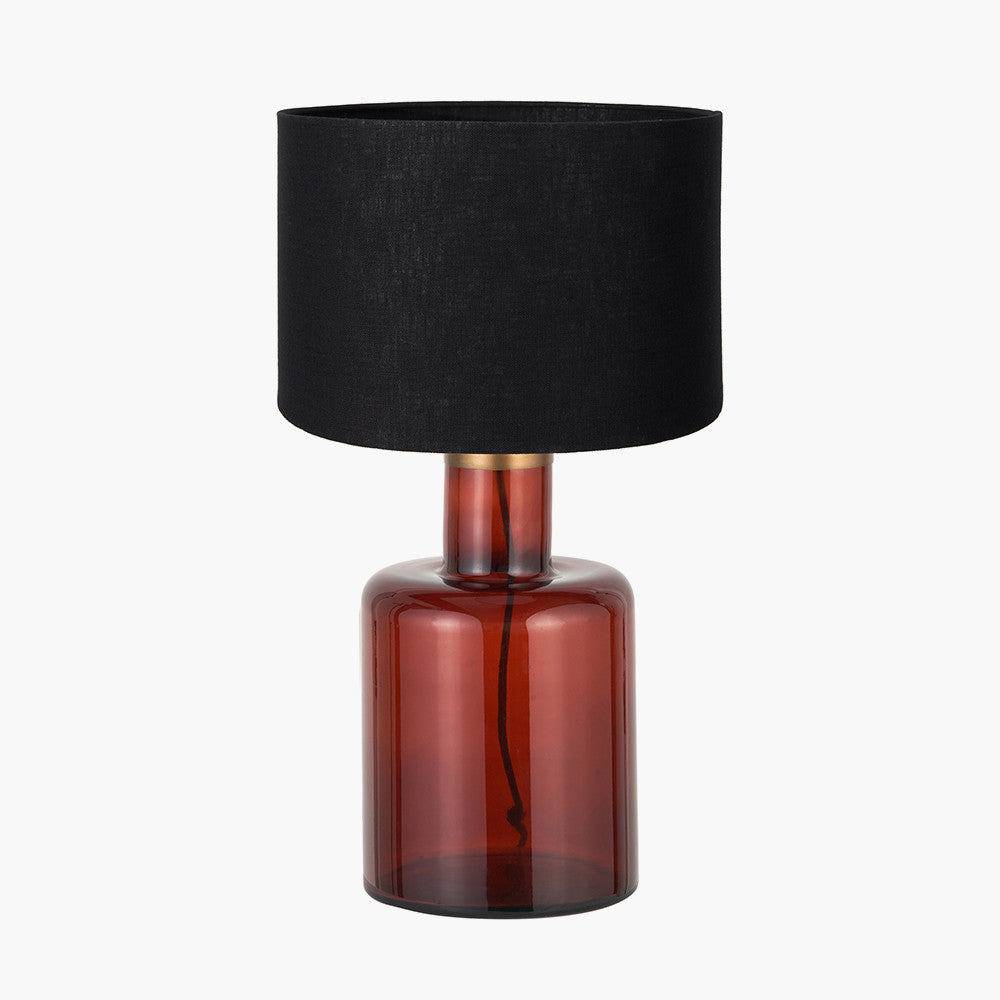 Palmo Amber Glass Bottle Table Lamp Base with Lino 35cm Black Self Lined Linen Cylinder Lampshade