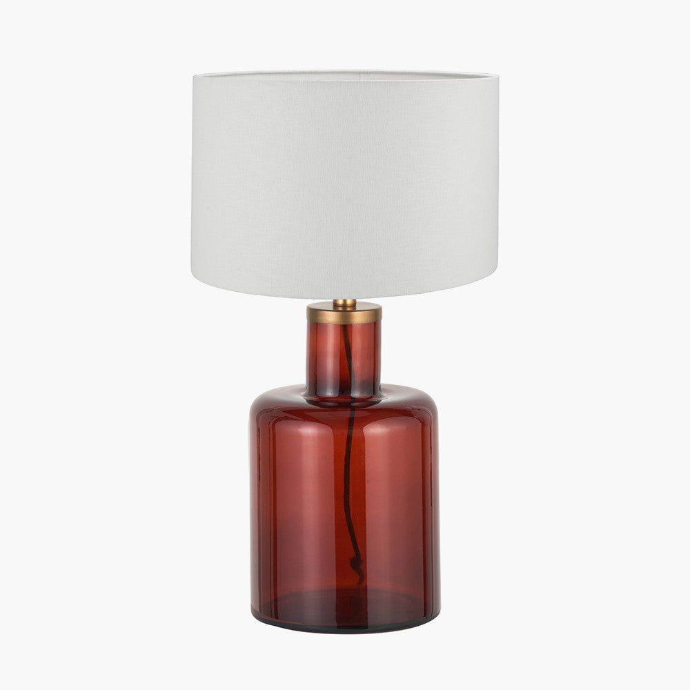 Palmo Amber Glass Bottle Table Lamp Base with Lino 35cm White Self Lined Linen Cylinder Lampshade