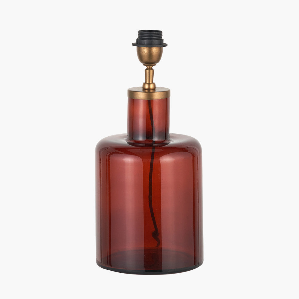 Palmo Amber Glass Bottle Table Lamp Base with Lino 35cm White Self Lined Linen Cylinder Lampshade