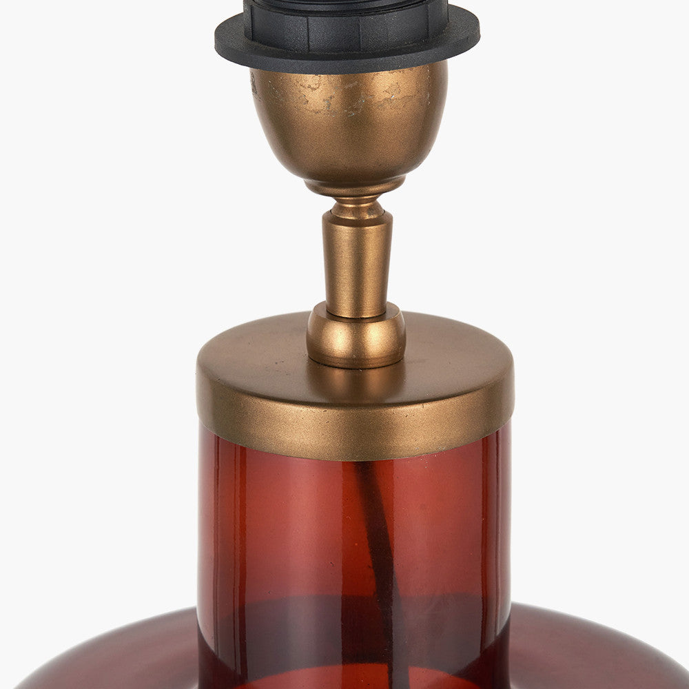 Palmo Amber Glass Bottle Table Lamp Base with Lino 35cm White Self Lined Linen Cylinder Lampshade