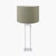 Langston Nickel Metal Column Table Lamp Base with Edward 40cm Pistachio Green Linen Cylinder Lampshade