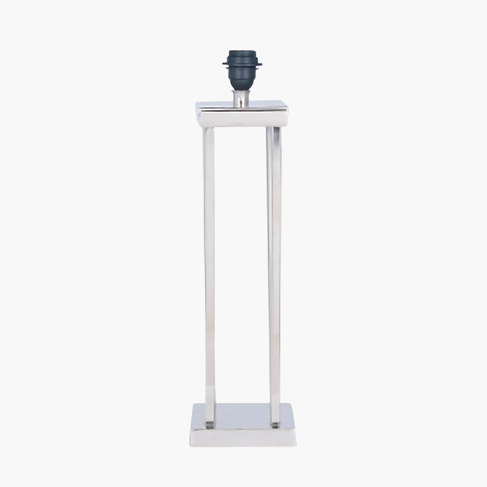 Langston Nickel Metal Column Table Lamp Base with Edward 40cm Pistachio Green Linen Cylinder Lampshade
