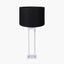 Langston Nickel Metal Column Table Lamp Base with Lino 40cm Black Self Lined Linen Cylinder Lampshade