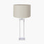 Langston Nickel Metal Column Table Lamp Base with Lino 40cm Grey Self Lined Linen Cylinder Lampshade
