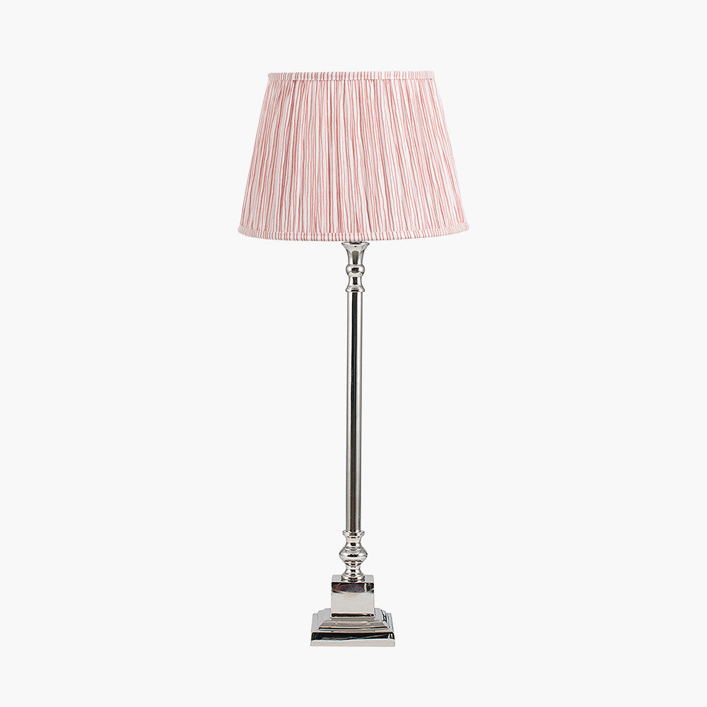 Claudius Nickel Metal Stick Table Lamp Base with Thiago 30cm Cinnamon Stripe Mushroom Pleat Tapered Lampshade