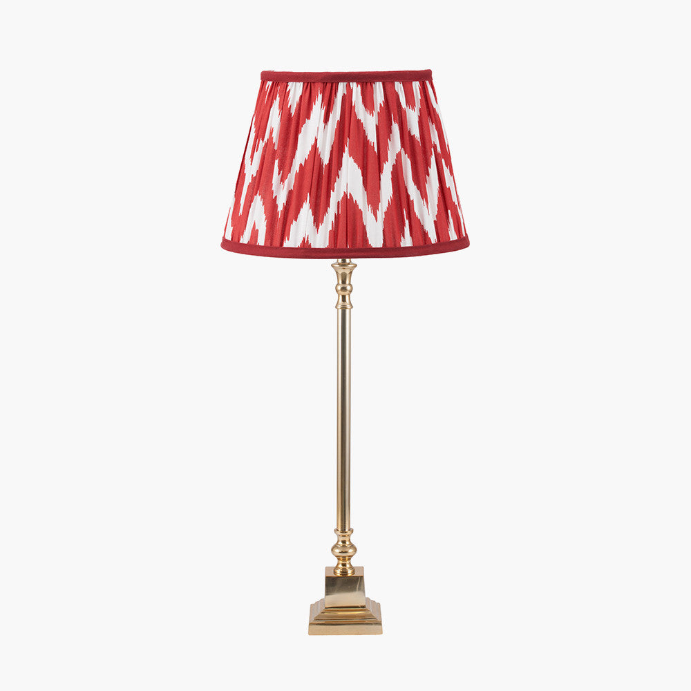 Claudius Gold Metal Stick Table Lamp Base with Kamilah 30cm Red Chevron Patterned Mushroom Pleat Tapered Lamp Shade