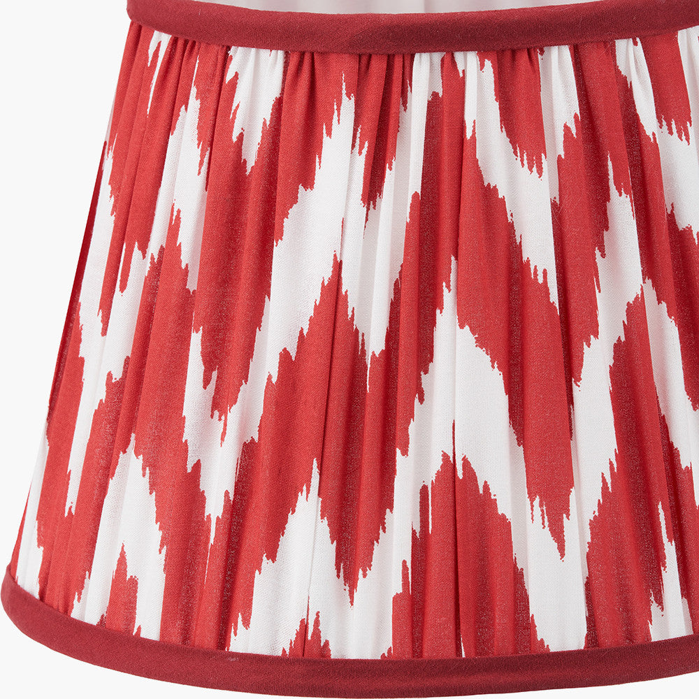 Claudius Gold Metal Stick Table Lamp Base with Kamilah 30cm Red Chevron Patterned Mushroom Pleat Tapered Lamp Shade