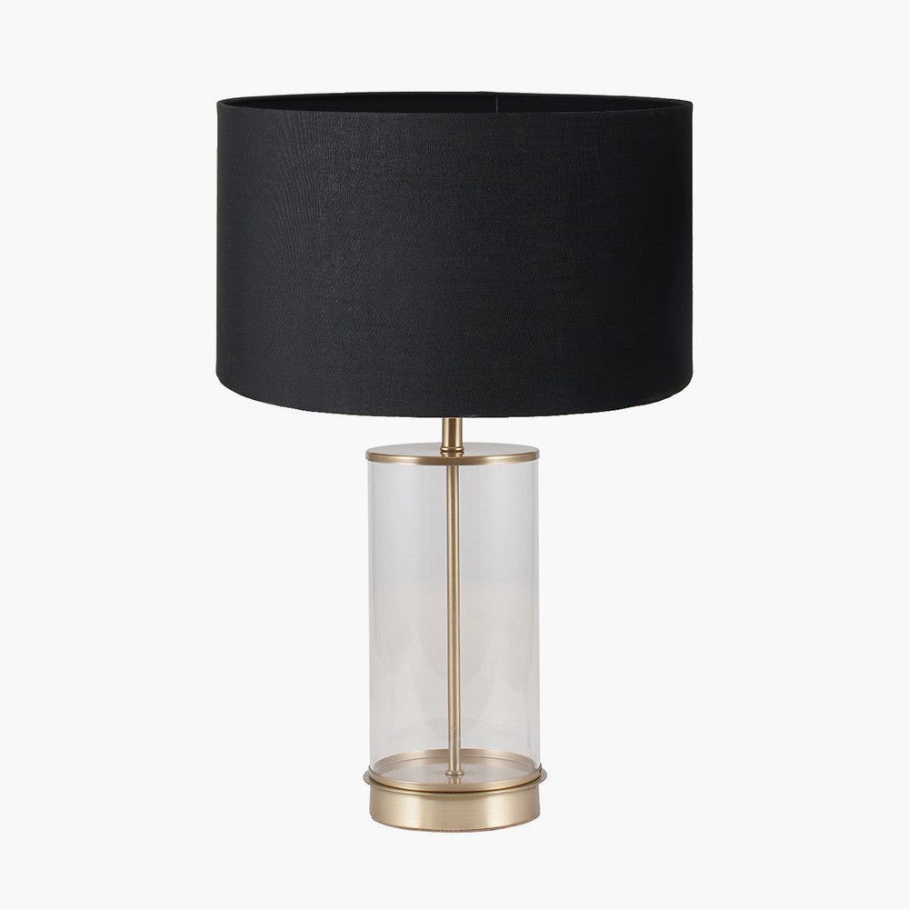 Westwood Clear Glass and Champagne Metal Table Lamp Base with Harry 35cm Black Cotton Mix Cylinder Lampshade