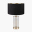 Westwood Clear Glass and Champagne Metal Table Lamp Base with Stellan 35cm Black Slubbed Silk Mix Gold Lined Cylinder Lampshade