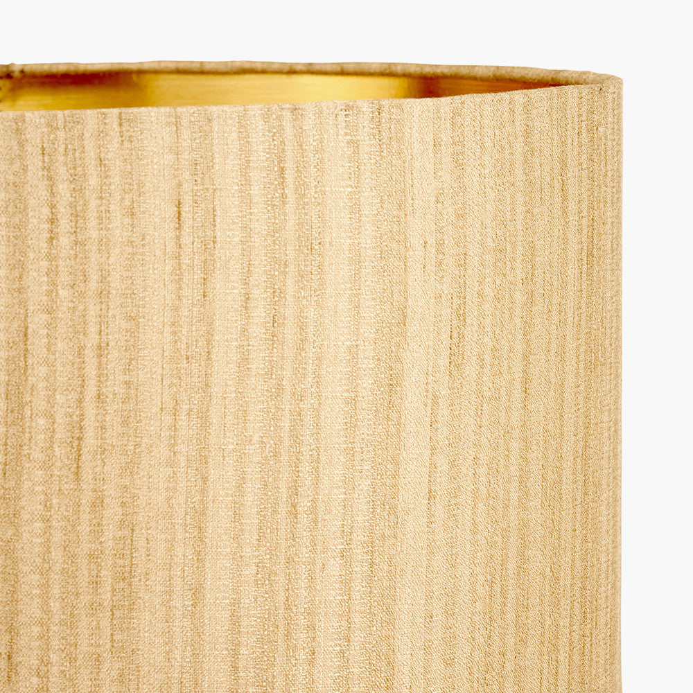 Westwood Clear Glass and Champagne Metal Table Lamp Base with Stellan 35cm Gold Slubbed Silk Mix Gold Lined Cylinder Lampshade