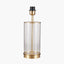 Westwood Clear Glass and Champagne Metal Table Lamp Base with Stellan 35cm Green Slubbed Silk Mix Gold Lined Cylinder Lampshade