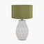 Gaudi White Stoneware Geometric Table Lamp Base with Harry 35cm Sage Cotton Mix Cylinder Lampshade