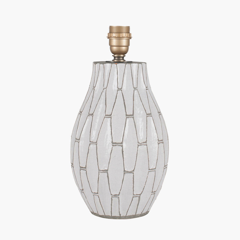 Gaudi White Stoneware Geometric Table Lamp Base with Harry 35cm Sage Cotton Mix Cylinder Lampshade
