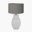 Gaudi White Stoneware Geometric Table Lamp Base with Harry 35cm Steel Grey Cotton Mix Cylinder Lampshade