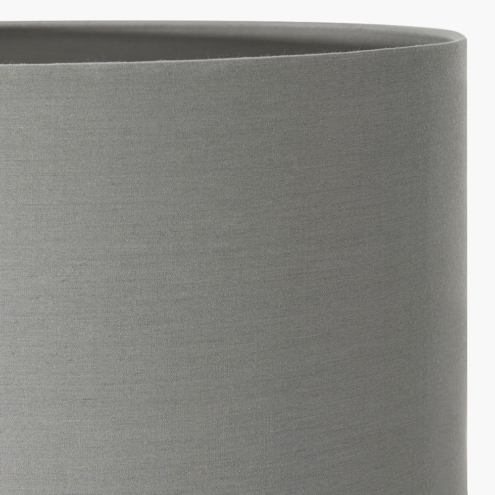 Gaudi White Stoneware Geometric Table Lamp Base with Harry 35cm Steel Grey Cotton Mix Cylinder Lampshade