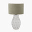 Gaudi White Stoneware Geometric Table Lamp Base with Edward 35cm Pistachio Green Linen Cylinder Lampshade