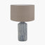Bude Blue and White Stripe Stoneware Table Lamp Base with Edward 40cm Natural Linen Cylinder Lampshade