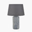 Bude Blue and White Stripe Stoneware Table Lamp Base with Lys 40cm Steel Grey Self Lined Linen Tapered Lampshade