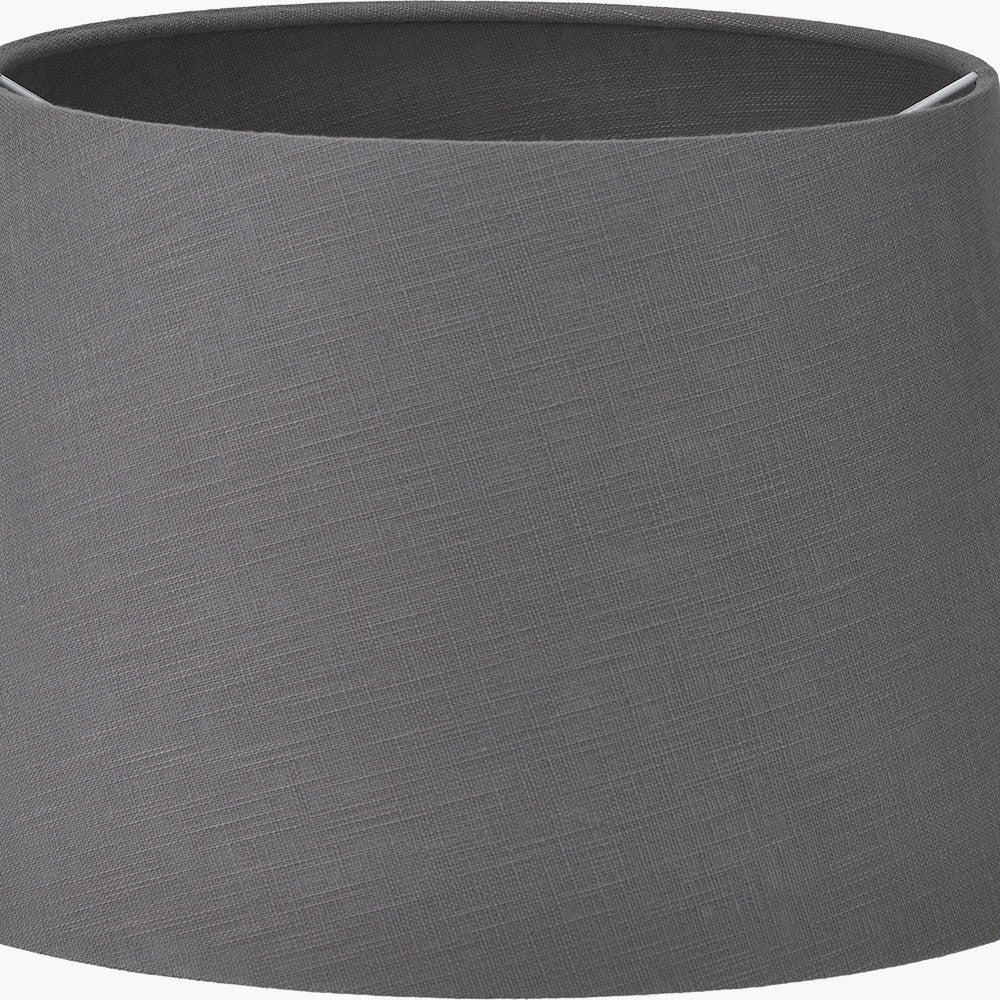 Bude Blue and White Stripe Stoneware Table Lamp Base with Lys 40cm Steel Grey Self Lined Linen Tapered Lampshade