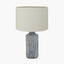 Bude Blue and White Stripe Stoneware Table Lamp Base with Lino 40cm Cream Self Lined Linen Cylinder Lampshade